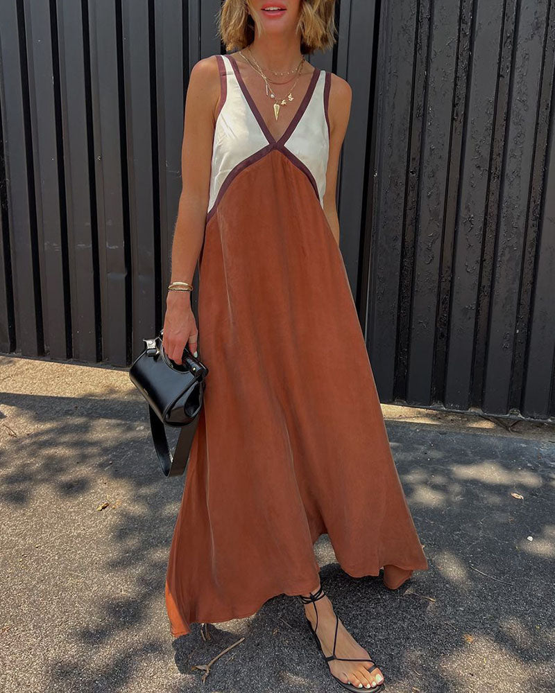 Chic V-neck contrasting dress