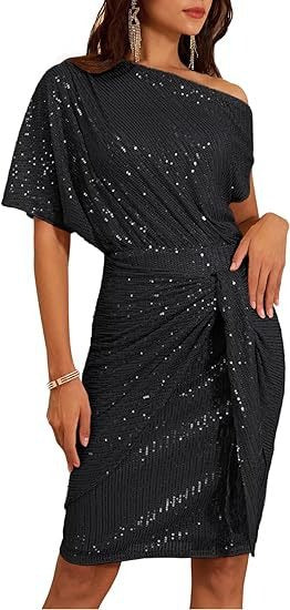 Sequined Asymmetric Off Shoulder Dress