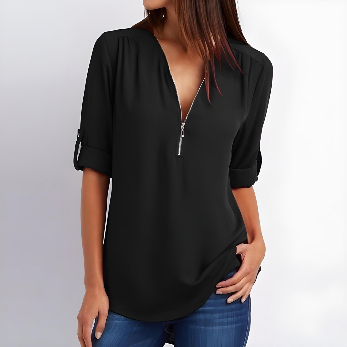 Tessa Stylish V-Neck Zipper Blouse