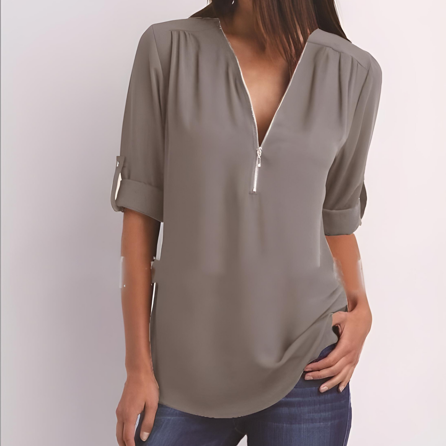 Tessa Stylish V-Neck Zipper Blouse