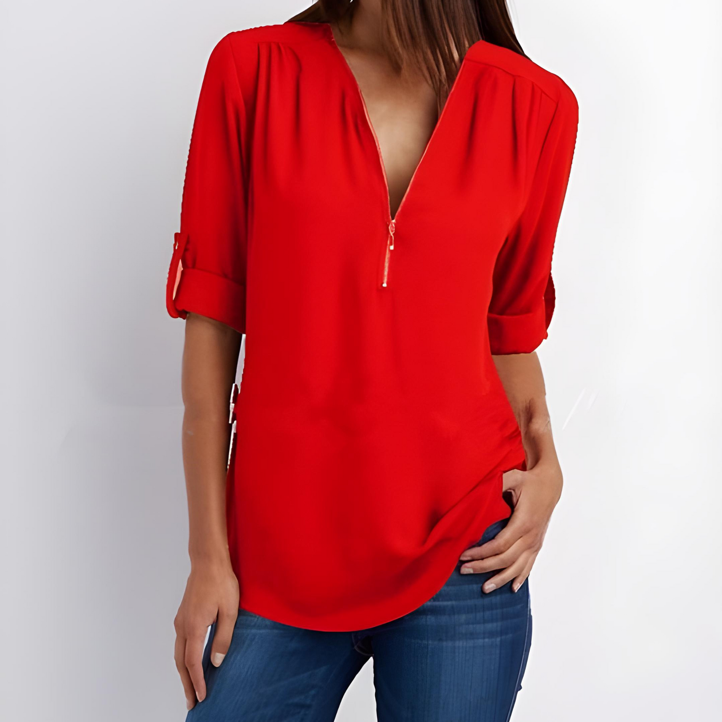 Tessa Stylish V-Neck Zipper Blouse