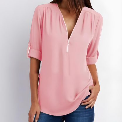 Tessa Stylish V-Neck Zipper Blouse