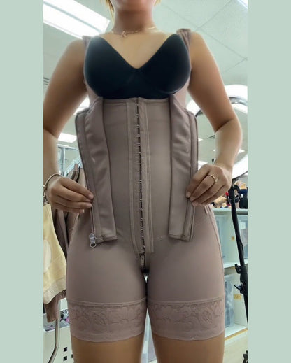 High compression Front Zipper Mid Thigh Shapewear with Bra