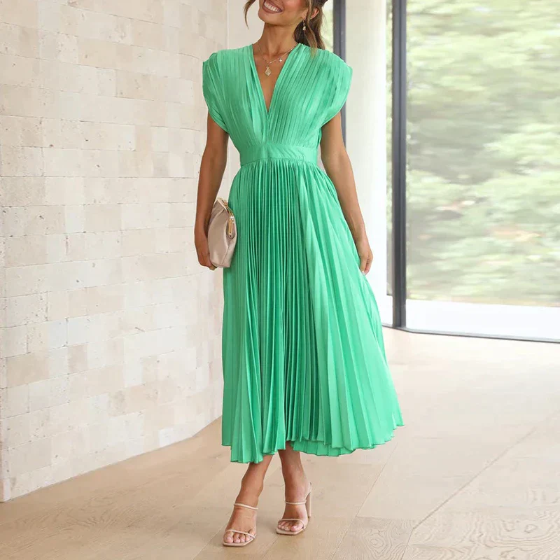 ZEN™ V-NECK MAXI DRESS WITH PLEATS