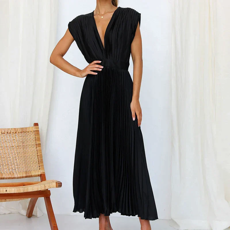 ZEN™ V-NECK MAXI DRESS WITH PLEATS