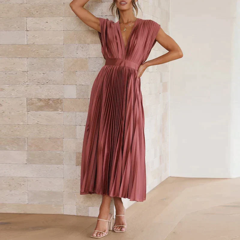 ZEN™ V-NECK MAXI DRESS WITH PLEATS