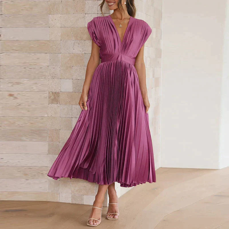 ZEN™ V-NECK MAXI DRESS WITH PLEATS