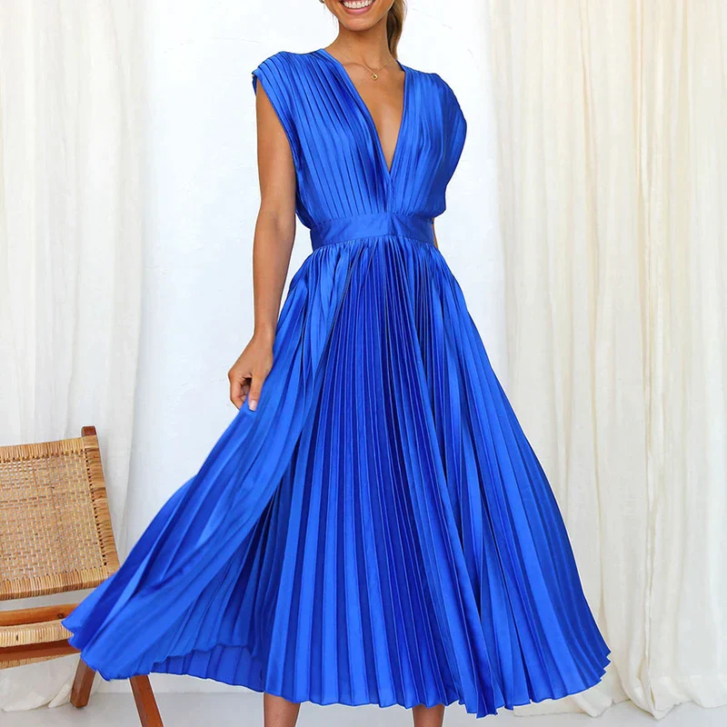 ZEN™ V-NECK MAXI DRESS WITH PLEATS