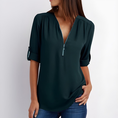 Tessa Stylish V-Neck Zipper Blouse