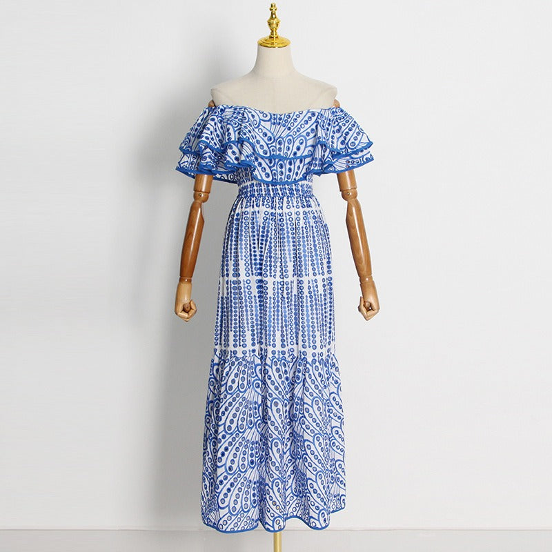 Shay Blue Cutout Ruffle Maxi Dress