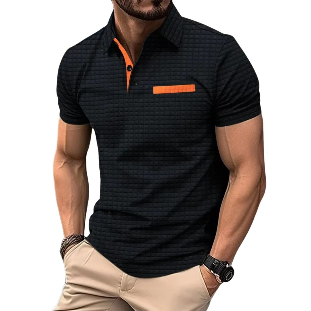 MATHIAS™  POLO SHIRT WITH JACQUARD CHECK PATTERN