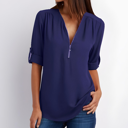 Tessa Stylish V-Neck Zipper Blouse