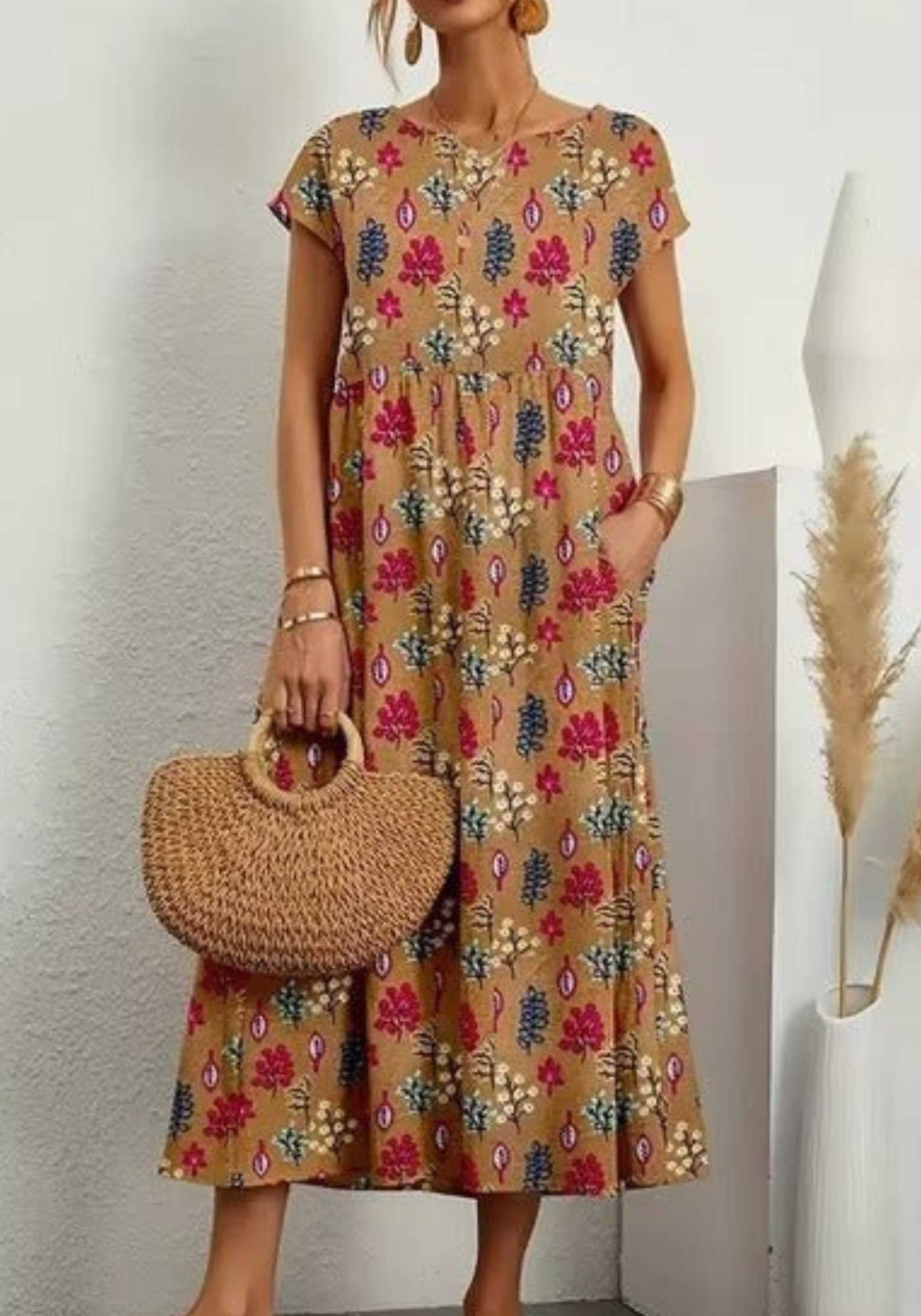 Eliza Floral Belly Covering Dress with Pockets