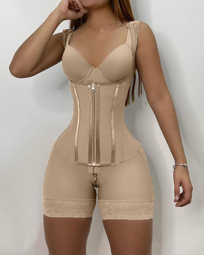 High compression Front Zipper Mid Thigh Shapewear with Bra