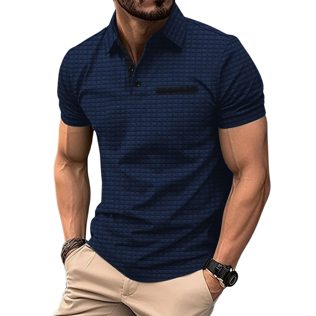 MATHIAS™  POLO SHIRT WITH JACQUARD CHECK PATTERN