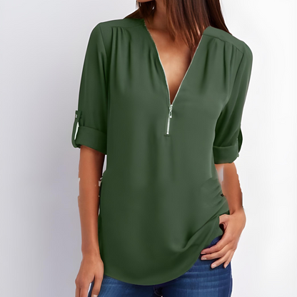 Tessa Stylish V-Neck Zipper Blouse