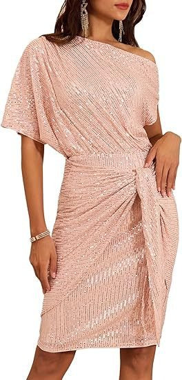 Sequined Asymmetric Off Shoulder Dress