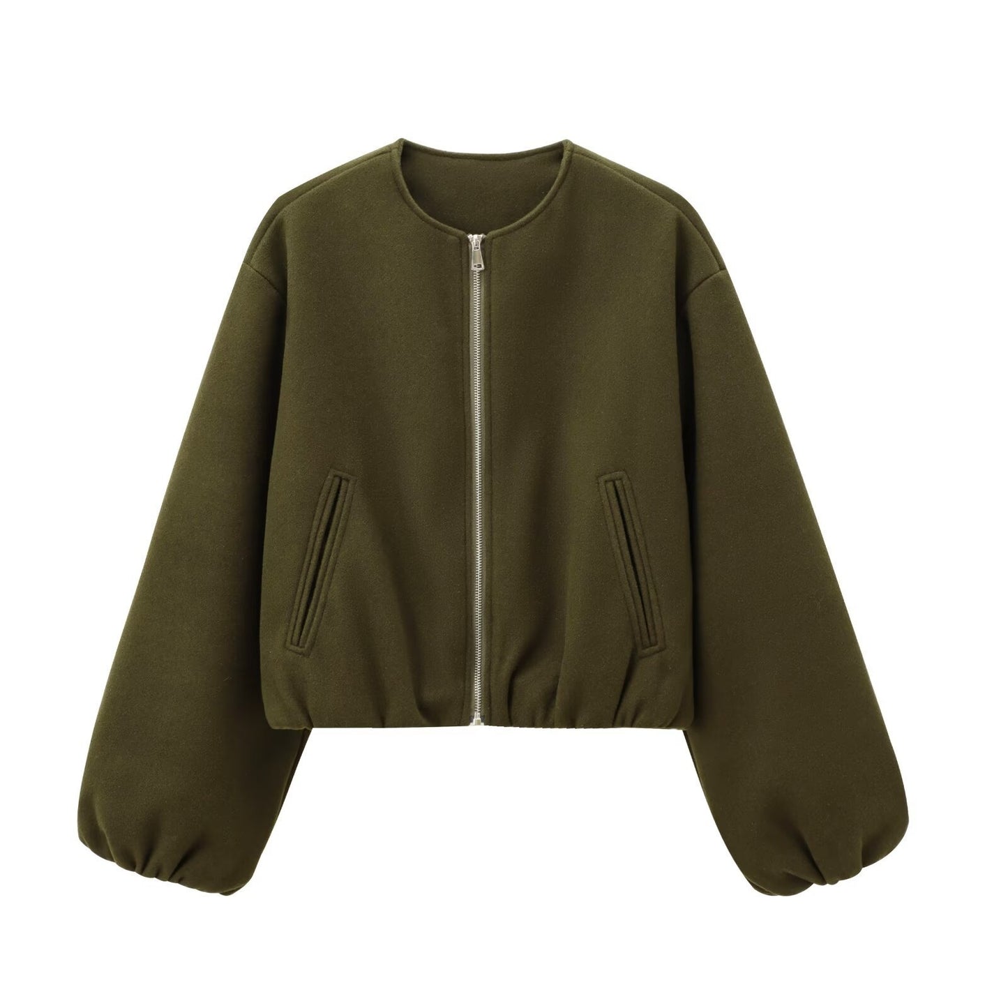 Women's round neck soft textured pilot jacket