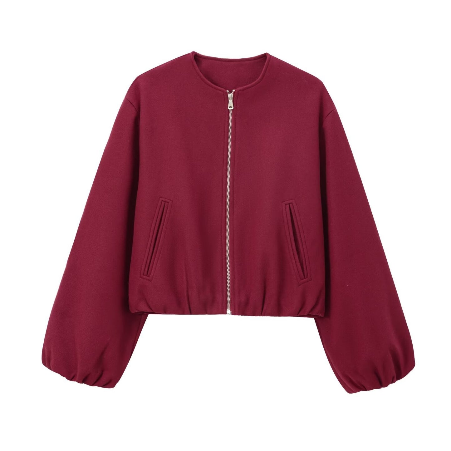 Women's round neck soft textured pilot jacket