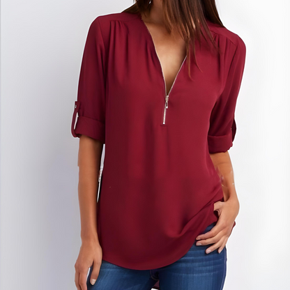 Tessa Stylish V-Neck Zipper Blouse