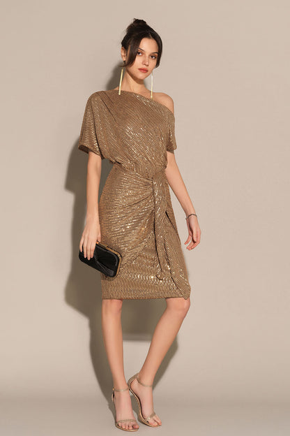 Sequined Asymmetric Off Shoulder Dress