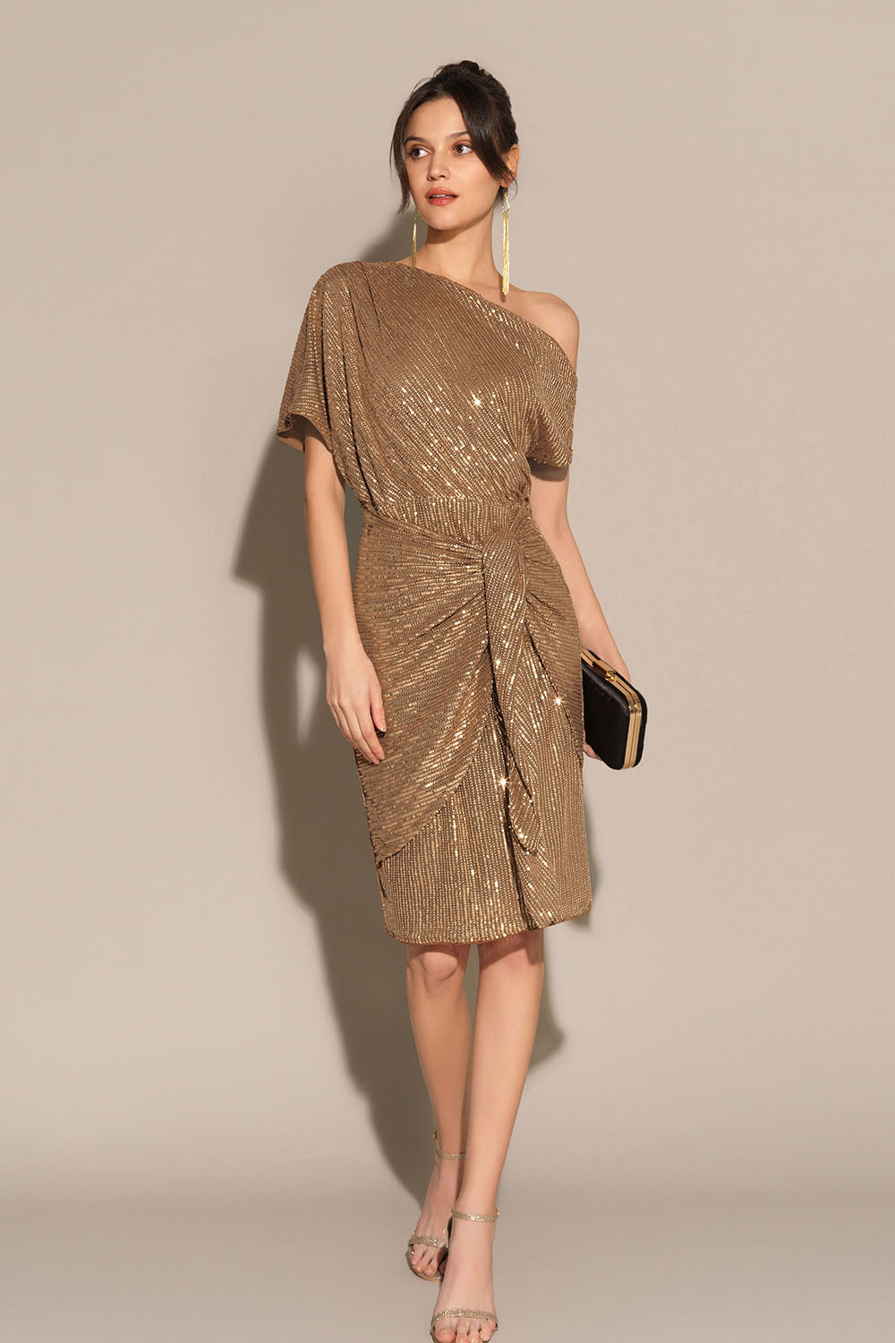 Sequined Asymmetric Off Shoulder Dress