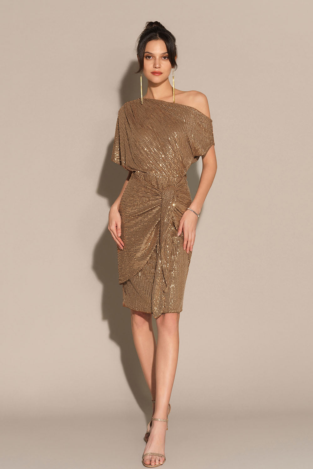 Sequined Asymmetric Off Shoulder Dress