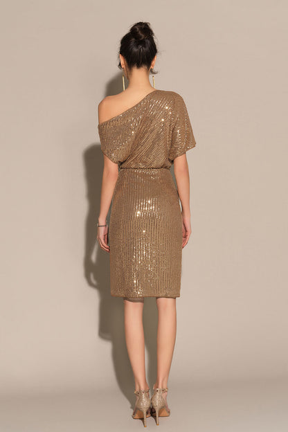 Sequined Asymmetric Off Shoulder Dress