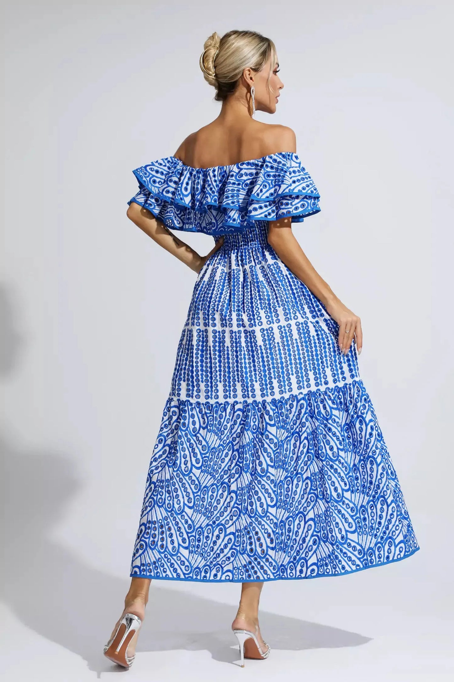 Shay Blue Cutout Ruffle Maxi Dress