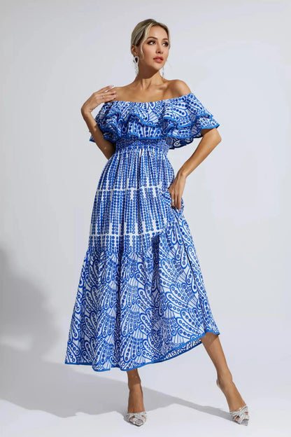 Shay Blue Cutout Ruffle Maxi Dress