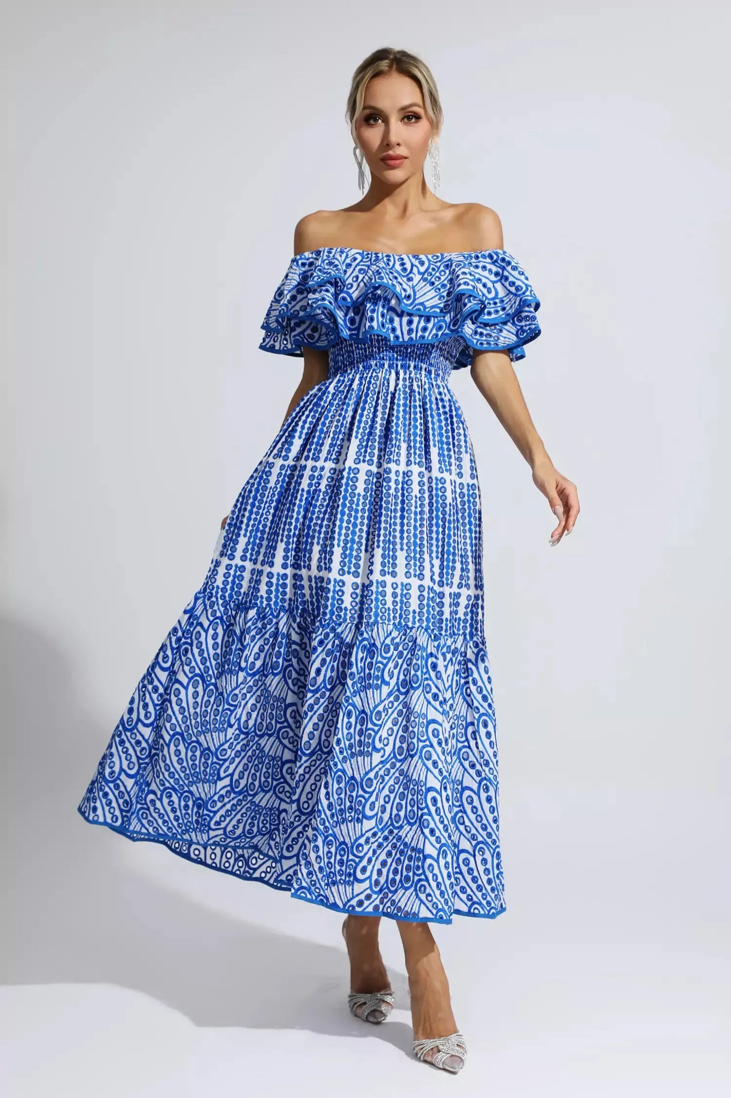 Shay Blue Cutout Ruffle Maxi Dress