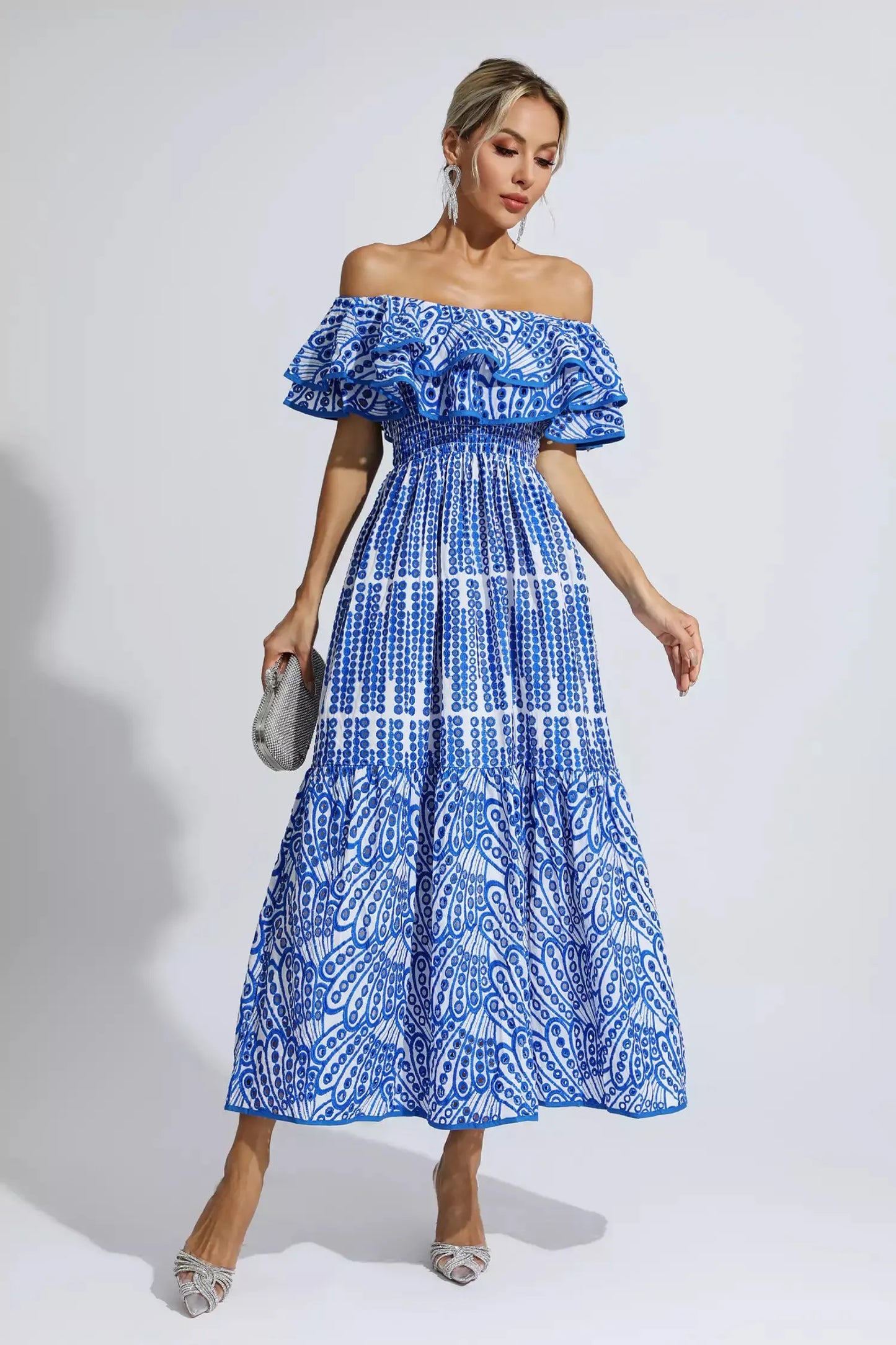 Shay Blue Cutout Ruffle Maxi Dress