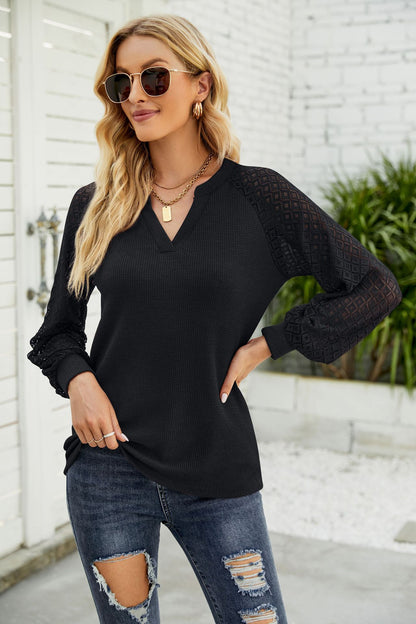 Toni Waffle Lace Long Sleeve Top