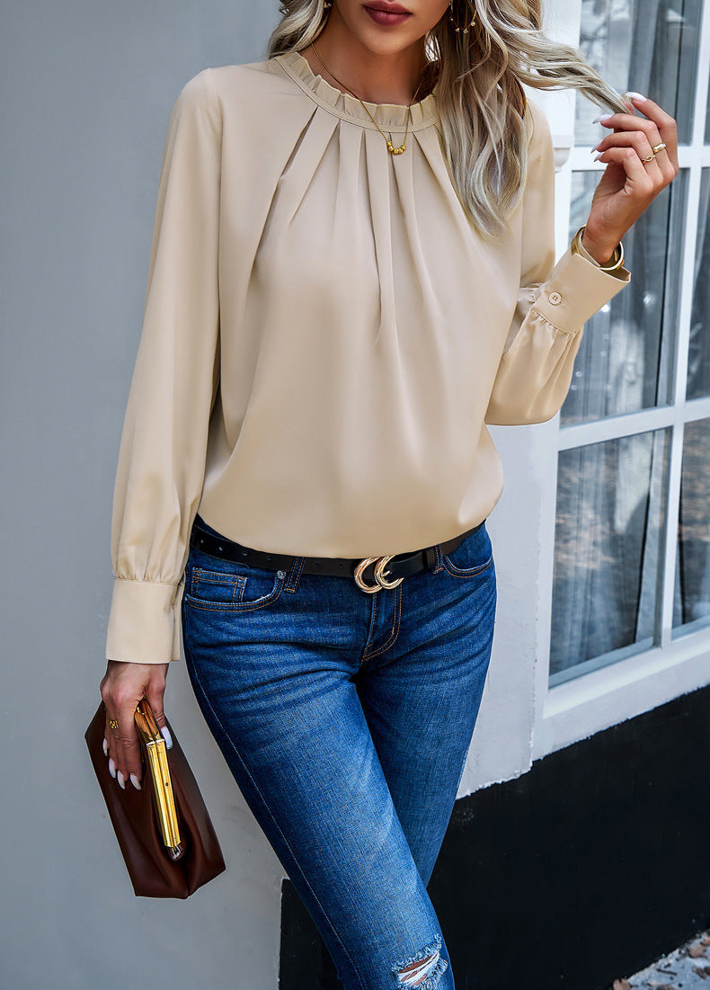 Leah Timeless Pleated Long Sleeve Top