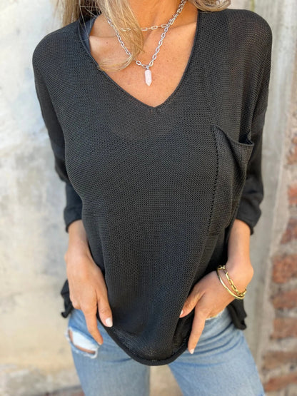 Bella Cozy Knit V-Neck Pocket Top