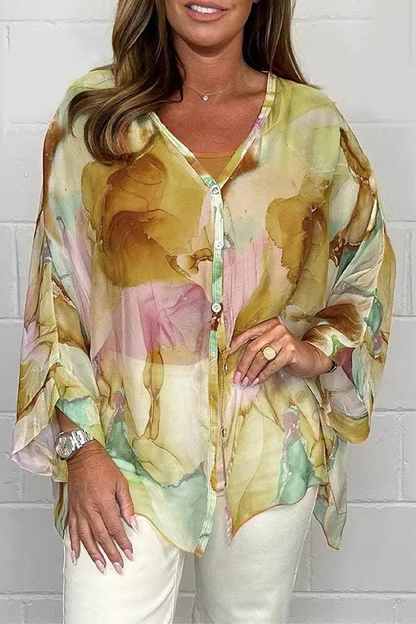 Imara Printed  V-neck Loose Long Sleeve