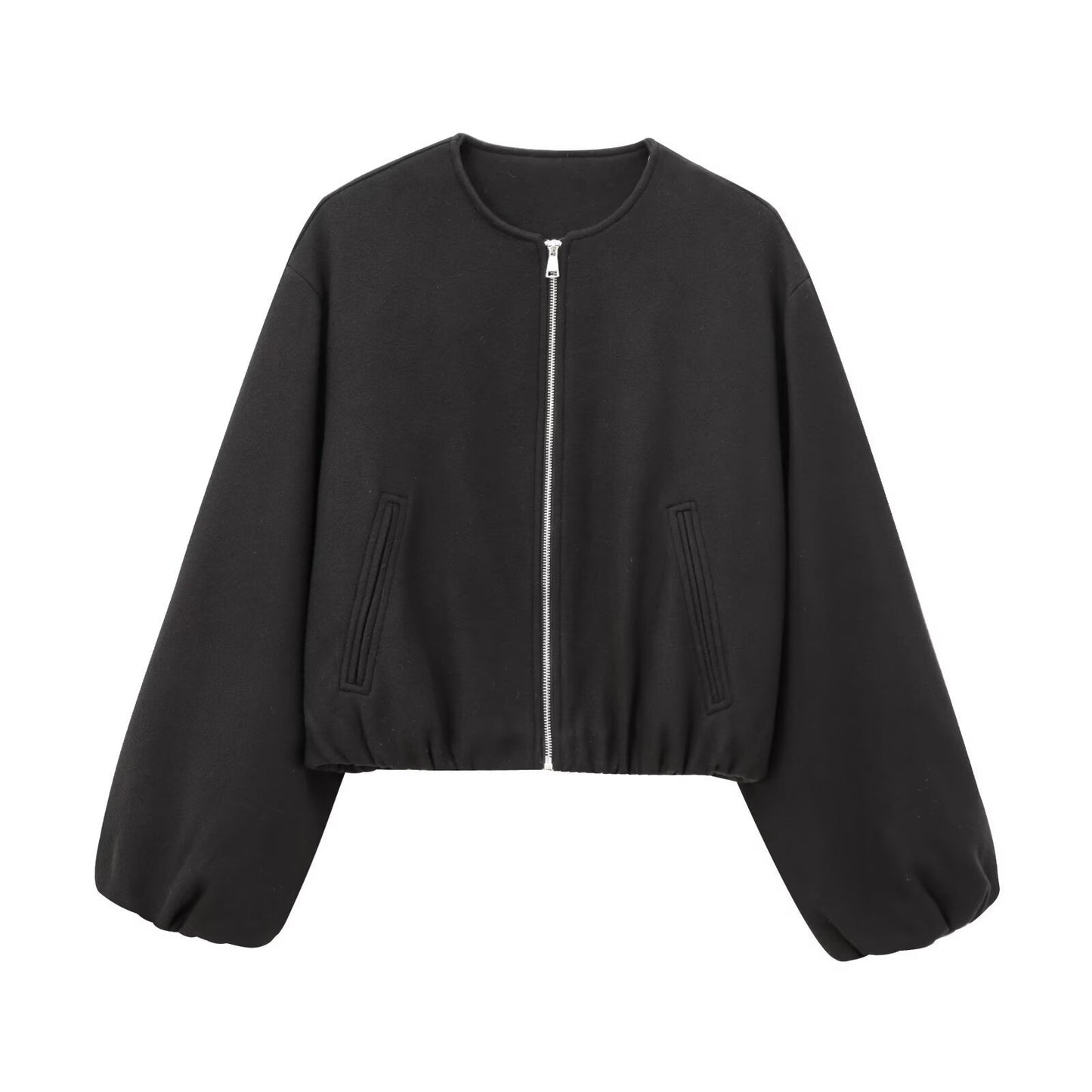 Women's round neck soft textured pilot jacket