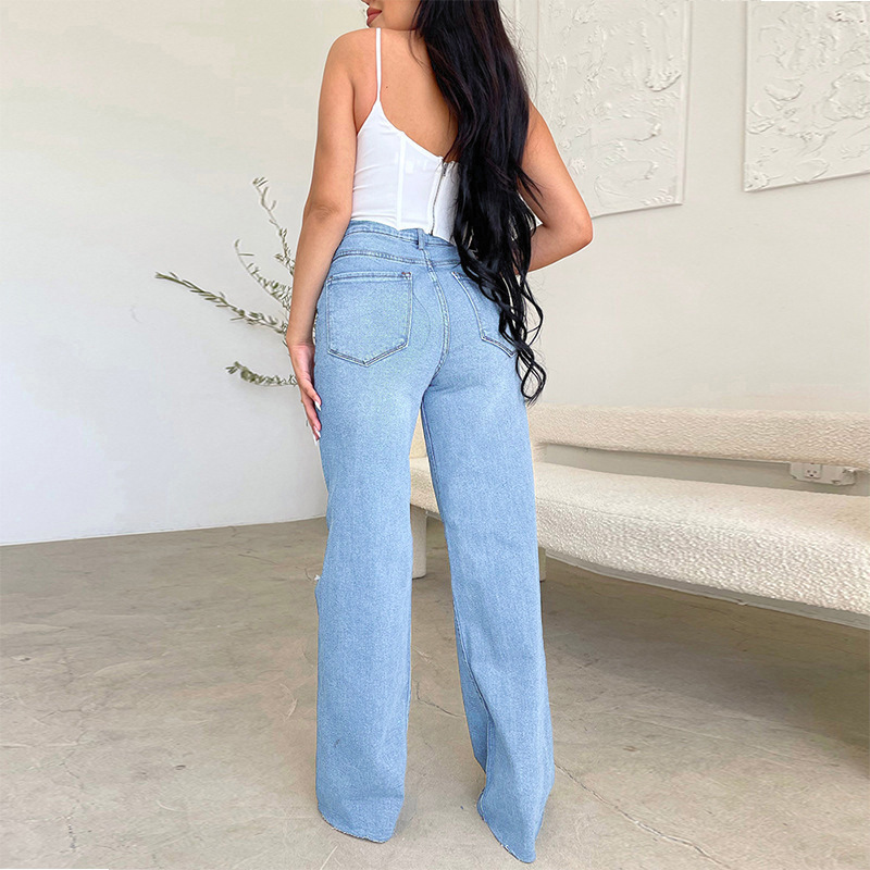 KATH™ HIGH WAIST TATTERED  WIDE LEG JEANS