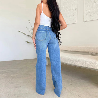 KATH™ HIGH WAIST TATTERED  WIDE LEG JEANS